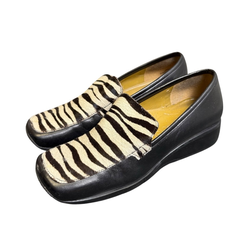 Enzo Angiolini Zebra Print Black White Leather Loafers Size 6 Shoes